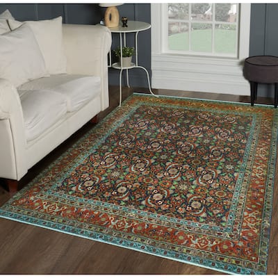 Fine Vintage Distressed Braemwie Navy/Burgundy Rug - 4'8" x 6'3"