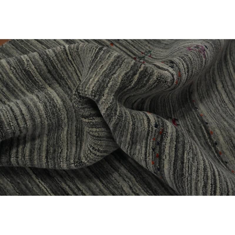 Hand Knotted Oriental 100% Wool Carpet Tribal Animal Pictorial Greys & Charcoal Gabbeh Area Rug - 9' 9'' X 8' 2''