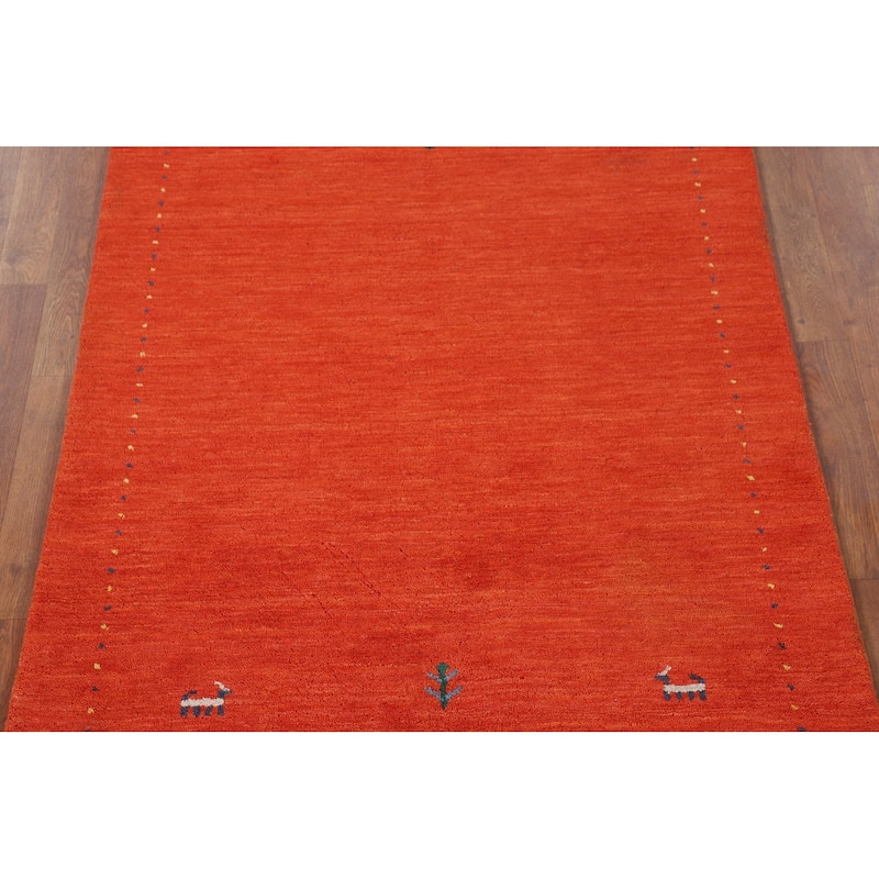 Salmon Tribal Gabbeh Oriental Area Rug Handmade Wool Carpet - 3'10"x 5'10"