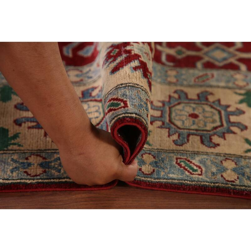 Kazak Area Rug Handmade Geometric Red Wool Carpet - 6'6" x 9'11"