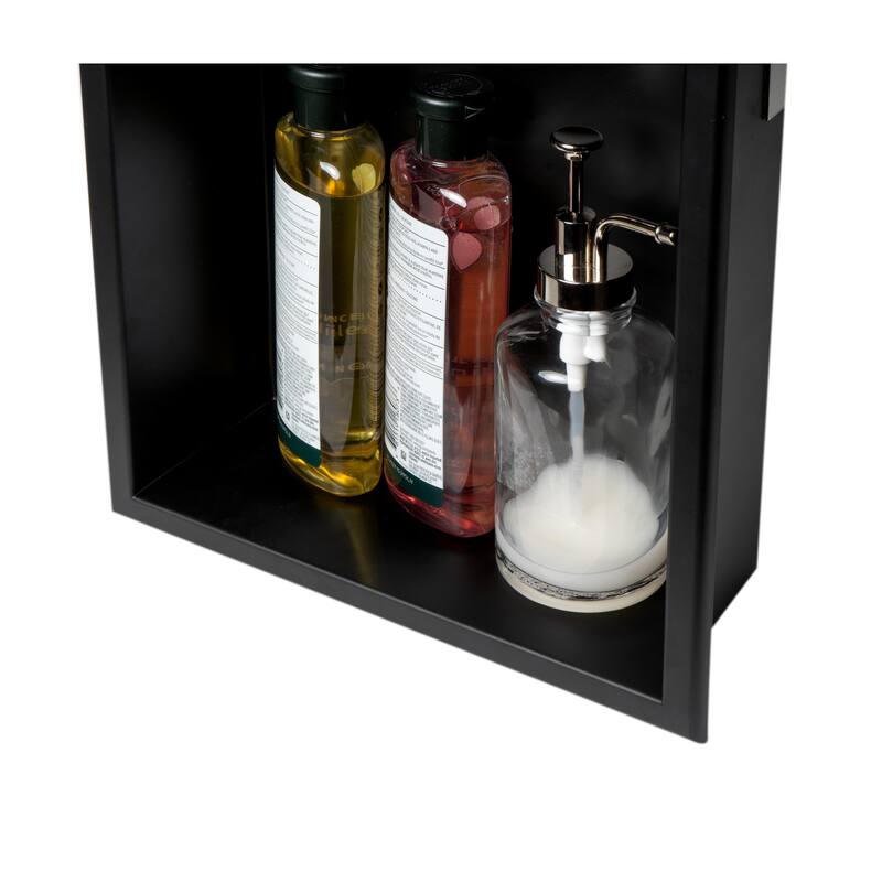 ALFI brand 12 x 24 Black Matte Stainless Steel Vertical Double Shelf Bath Shower Niche