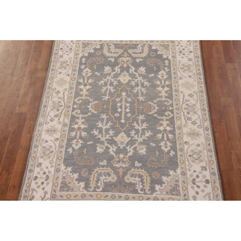 Gray Oushak Oriental Area Rug Handmade Floral Wool Carpet - 3'11" x 6'0"
