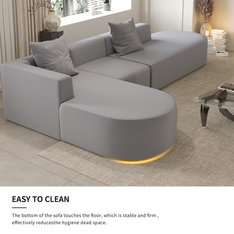 L Shaped Modular Sectional Sofa with Movable Ottoman, Corduroy Boneless Cloud Couch, Full-Compressed Deep Seat Sofa