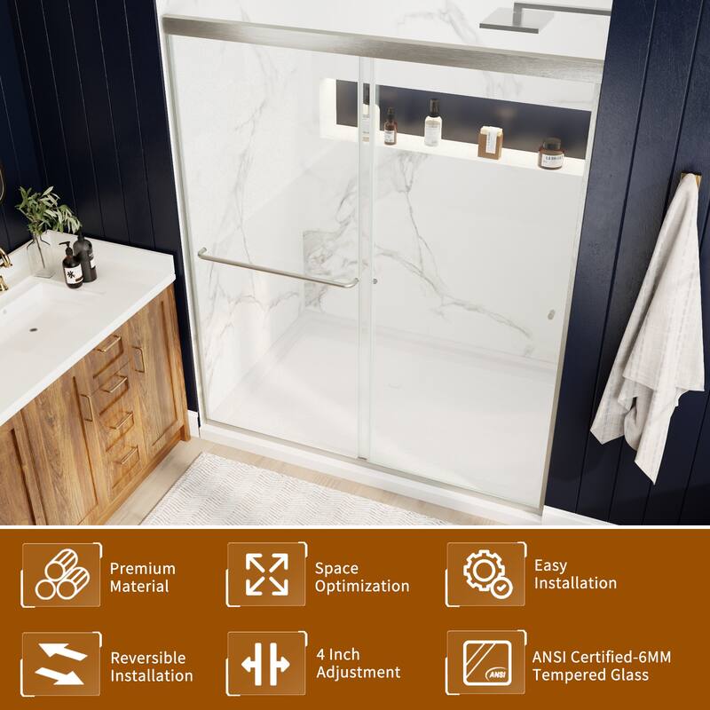 Modland 56-60"x70'' Adjustable Double Sliding Shower Door, 1/4" ANSI Glass with Nano Coating, Framed Bypass Enclosure
