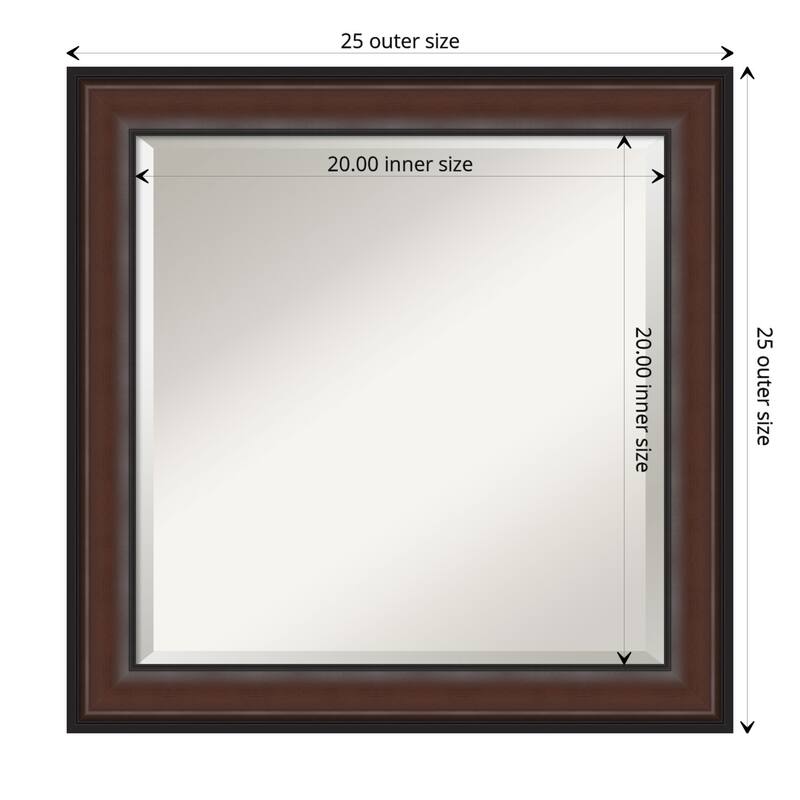 Beveled Bathroom Wall Mirror - Harvard Walnut Frame - Outer Size: 25 x 25 in