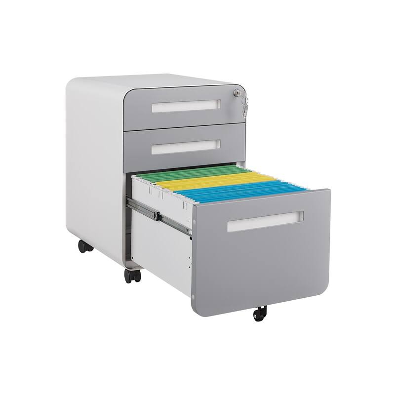 3-Drawer Locking Mobile File Cabinet with Wheels, Metal Home Office Storage Cabinet with Pencil Tray & Hanging Bars
