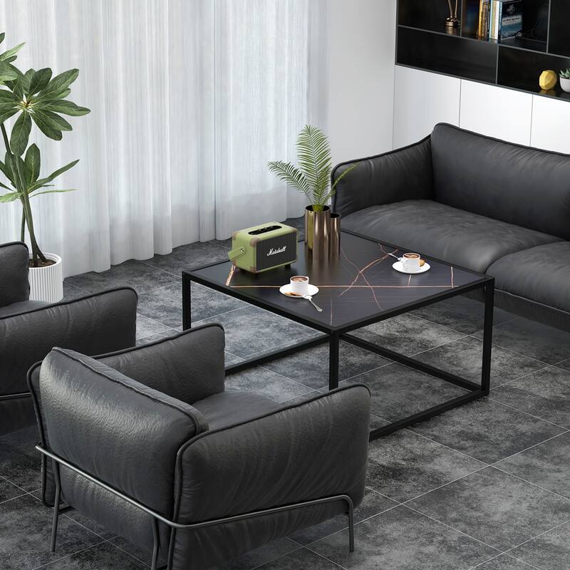 Costway Coffee Table Modern Rectangular Coffee Table Metal Frame For - 27.5'' x 27.5'' x 16''