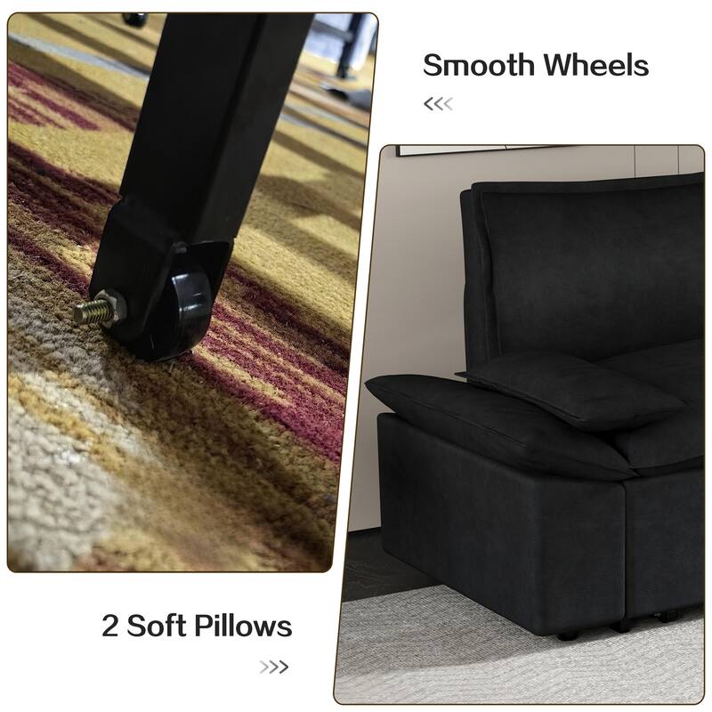 70.1" Queen Pull Out Sofa Bed, 3-in-1 Convertible Sleeper Sofa Couch with 2 Soft Pillows, Multi-Functional Velvet Loveseat Bed