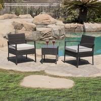 Belleze 3 PC Rattan Patio Furniture Set Wicker Garden Lawn Chair Cushioned Seat Coffee Table, Brown/Black