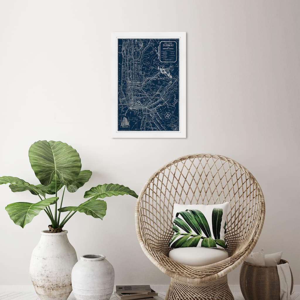 Wynwood Studio 'Silver NYC Lines' Maps and Flags Wall Art Framed Print US Cities Maps - Gray, Black