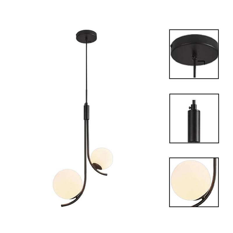 2 Light bulb lights black dining room chandelier glass, metal pendant light