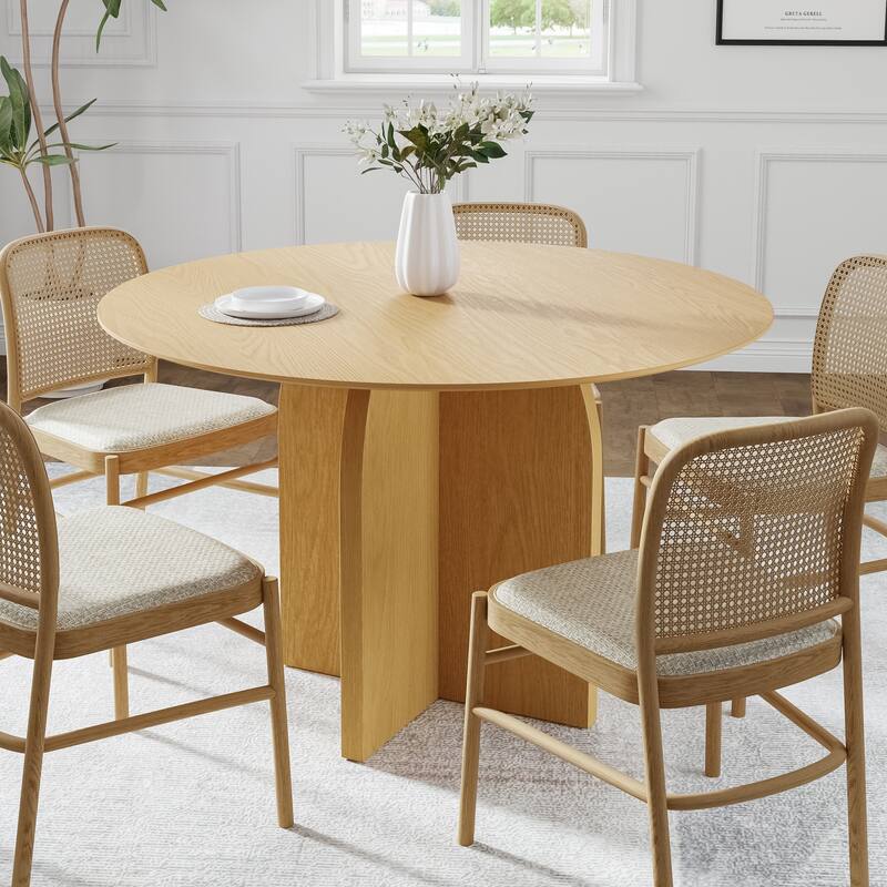 Solid Wood Round Dining Table with Finish and Elegant Arched Legs for Modern Dining Rooms & Kitchens