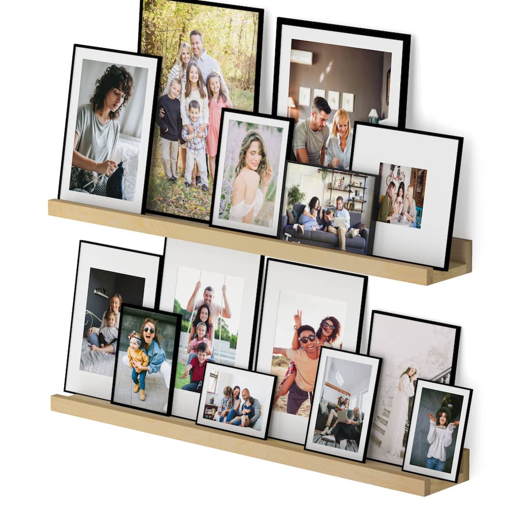 Wallniture Denver Natural Floating Shelves Picture Ledge Vinyl Display Bookshelf (Set of 2)