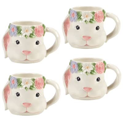 Certified International Easter Morning 3-D Bunny 18 oz. Mugs, Set of 4