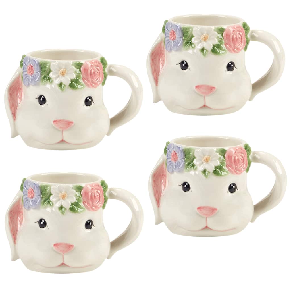Certified International Easter Morning 3-D Bunny 18 oz. Mugs, Set of 4