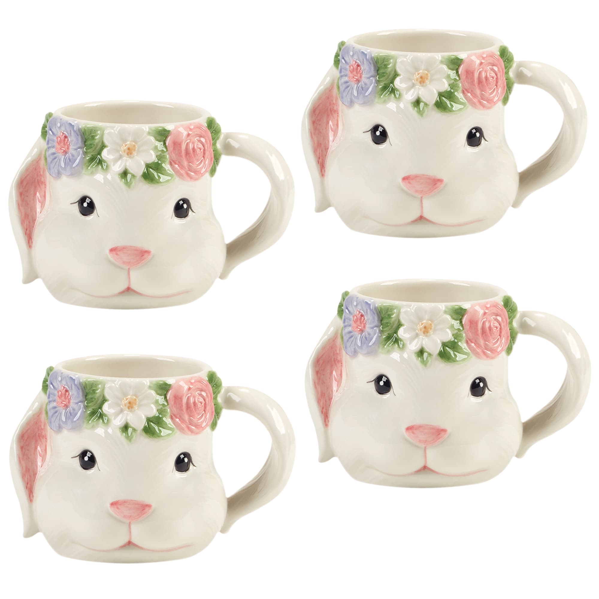 Certified International Easter Morning 3-D Bunny 18 oz. Mugs, Set of 4