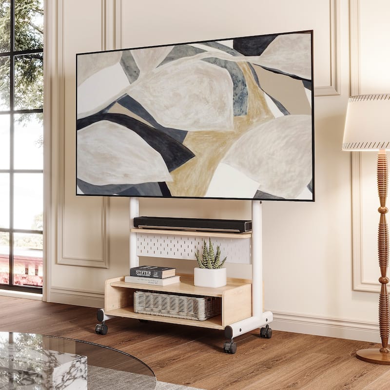 FITUEYES Rolling Floor TV Stand Mount for 40-85 Inch TVs - White