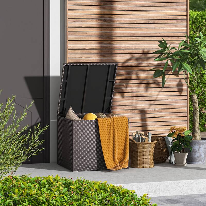 Costway 72 Gallon Patio Rattan Wicker Storage Deck Box Container with - See Details