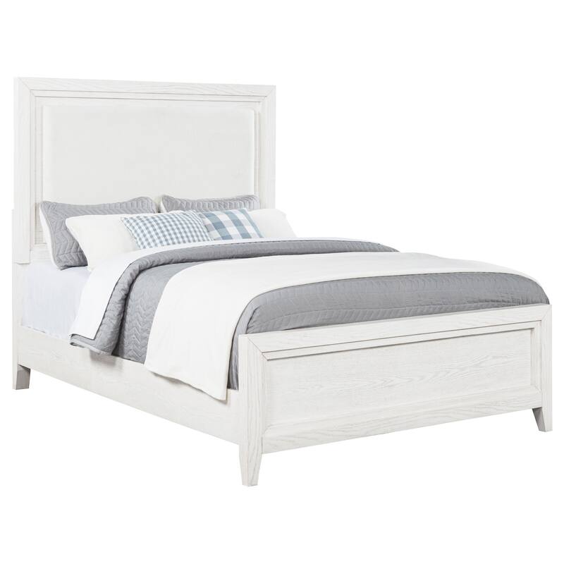 Inverness Distressed White Queen Upholstered Panel Bed