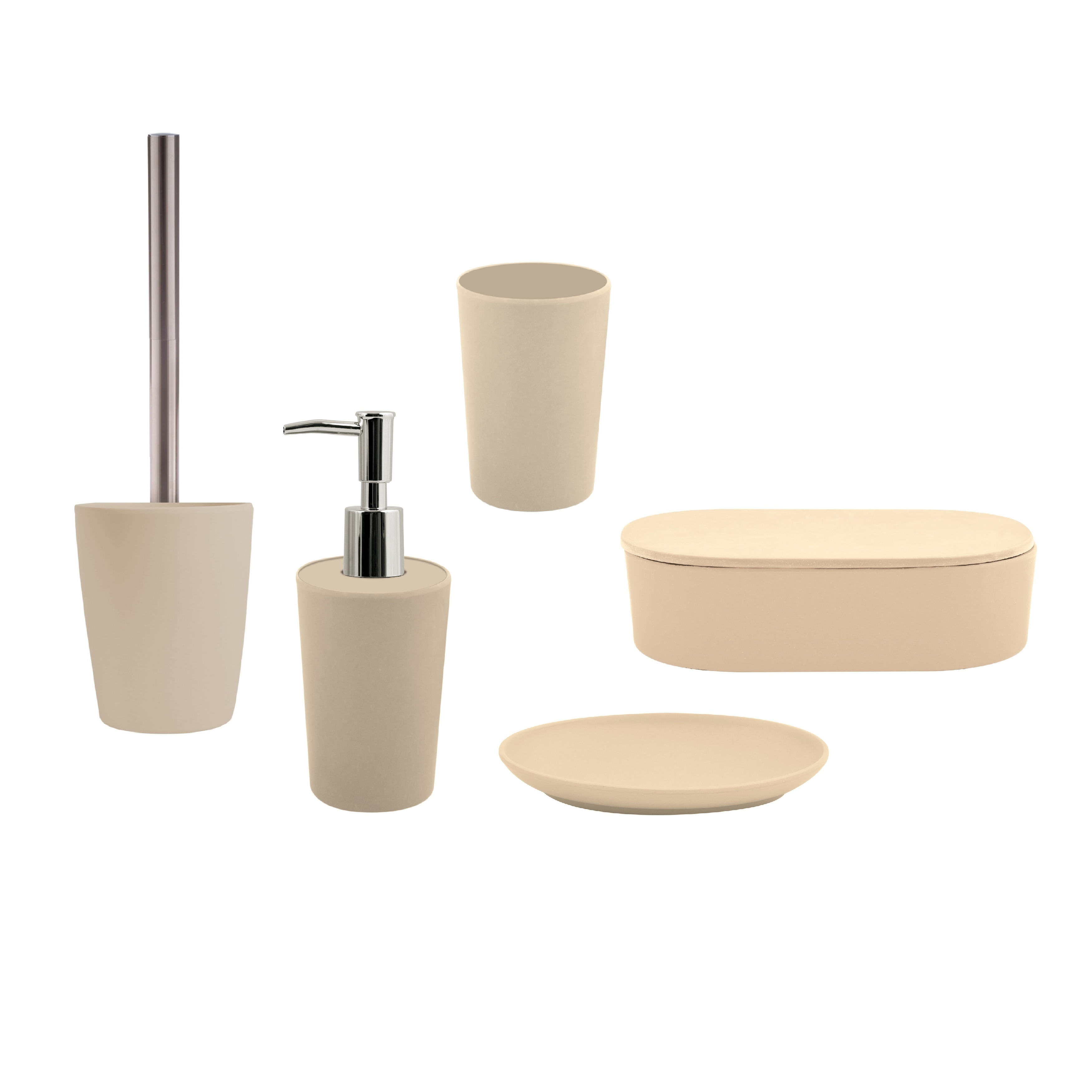 In dienst nemen zout toezicht houden op 5-Piece Bathroom Accessories Set Spirella Takeo Beige Bamboo - Overstock -  31831585