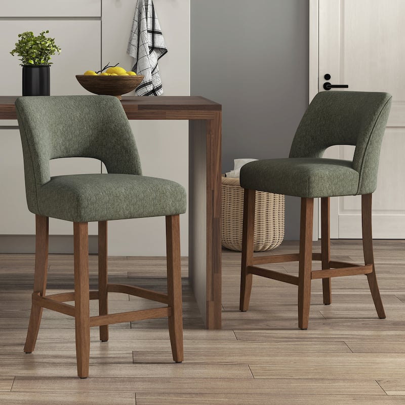 Set of 2/4/6,Upholstered Counter Height Bar Stools,Modern Counter Stools with Wood Legs for Kitchen Island Dining Room Bar - Green - Set of 2