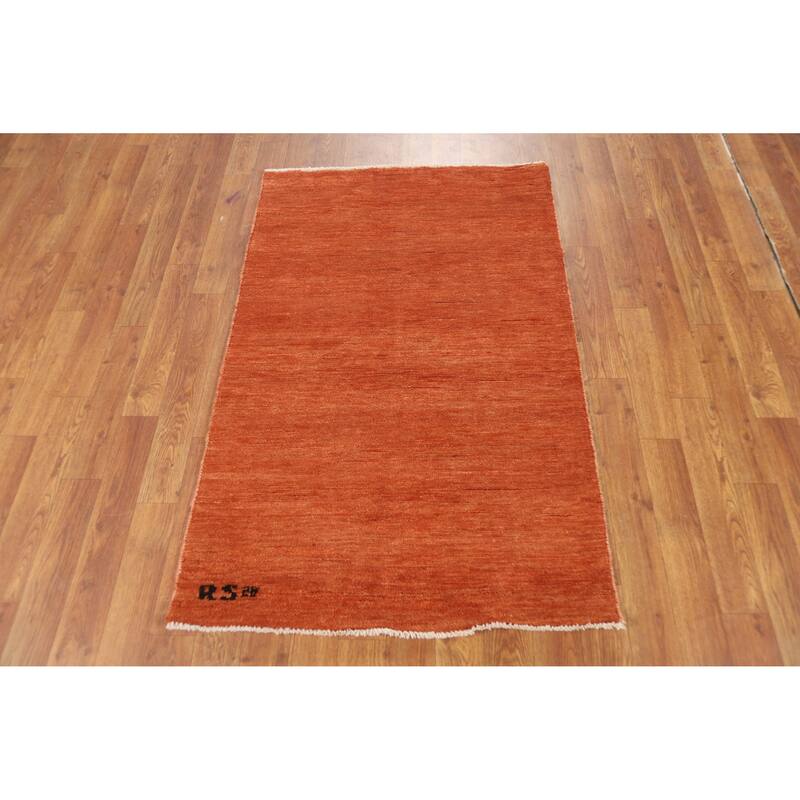 Orange Gabbeh Modern Foyer Rug Hand-Knotted Accent Wool Carpet - 2'7"x 4'1"