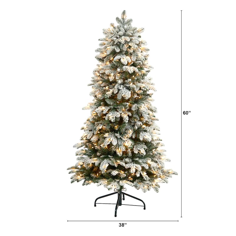 5ft Artificial Christmas Tree with Warm White Lights - Vintage Fir Tree with Flocked Branches - Holiday Decor - Green - 60