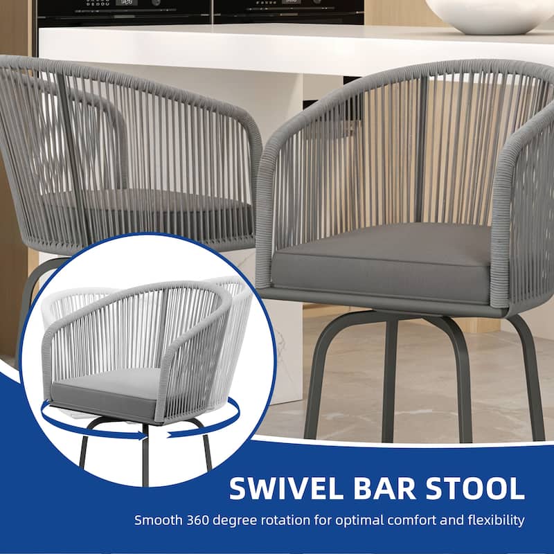 44.2" Patio Woven Swivel Bar Stools Set of 4 Bar Chair - 21.7"L x 19.7"W x 44.1"H