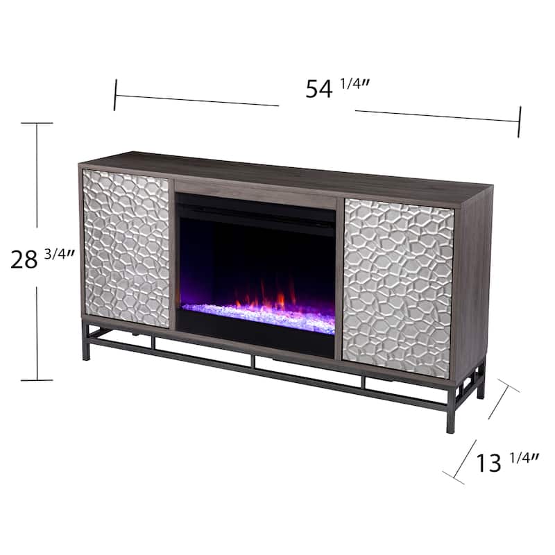 SEI Furniture Hampden Contemporary Gray Wood Media TV Stand with Color Changing Fireplace Insert and Storage
