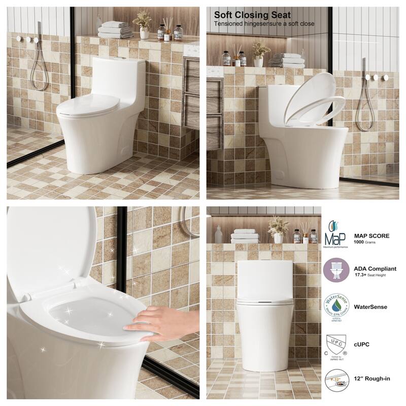 One-Piece Dual-Flush Toilet 1.6/1.1GPF, Elongated ADA, S-Trap White