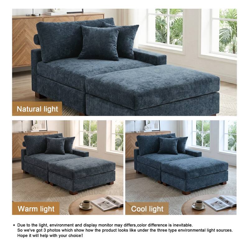 Modern Chenille Chaise Lounge Set with Ottoman