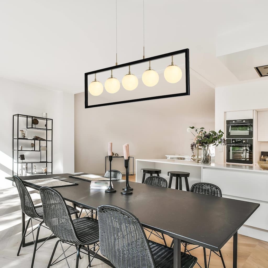 Modern 5-Light Rectangle LED Chandelier Glass Kitchen Island Light for Dining Room - 33.5" L x 4" W x 14" H