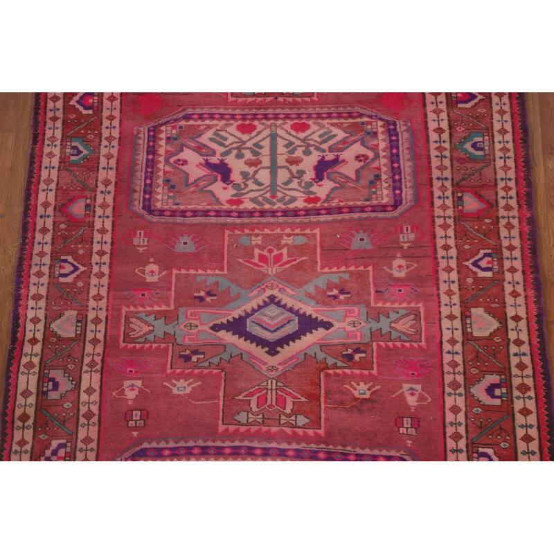 Pink Vintage Ardebil Persian Runner Rug Hand-knotted Wool Carpet - 4'6" x 10'11"