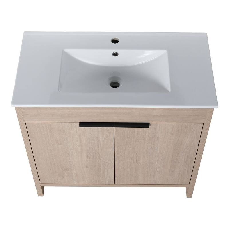 24", 30", 36" Freestanding Bathroom Vanity with White Ceramic Sink & Soft-Close Doors