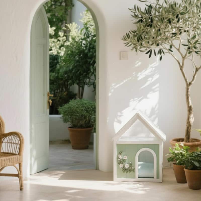 Transparent Roof Wooden Pet House with Floral Carvings FSC Cedar Indoor Shelter for Cats