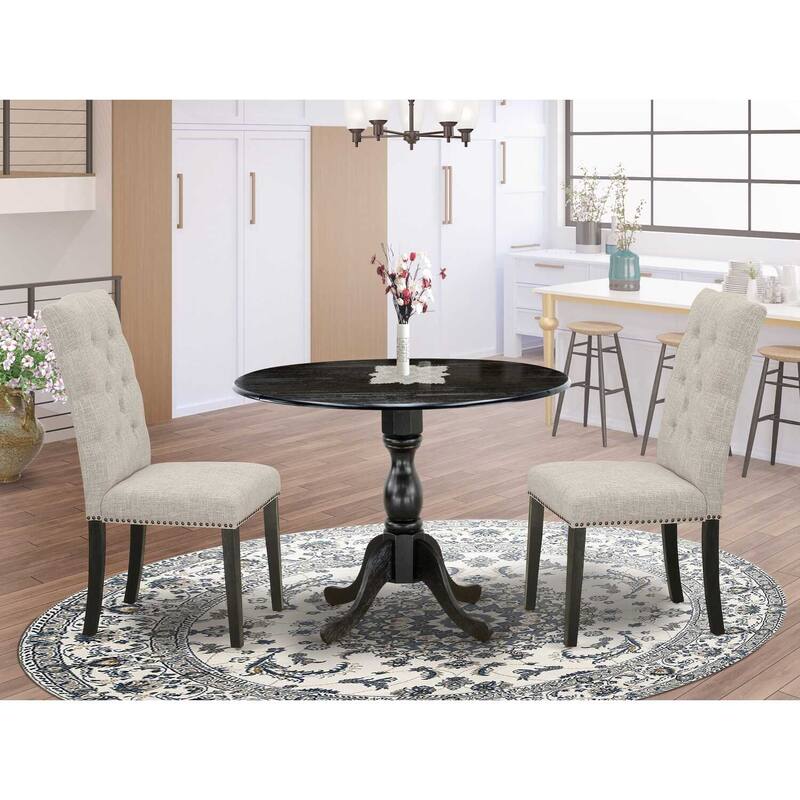 3-Piece Wirebrushed Black Solid Wood Top Dining Room Set (Seats-4)