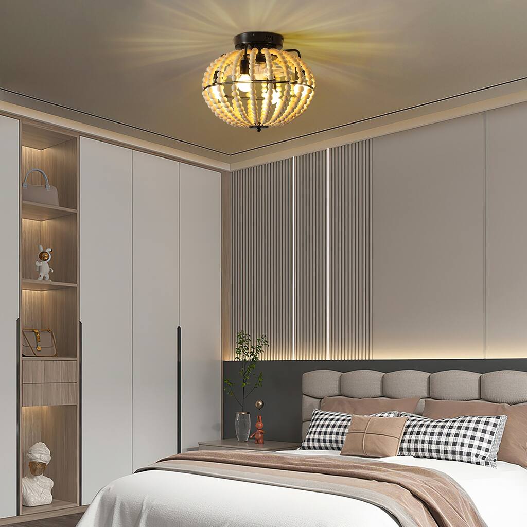 Wood Beaded Chandelier Farmhouse Beaded Fan lamp