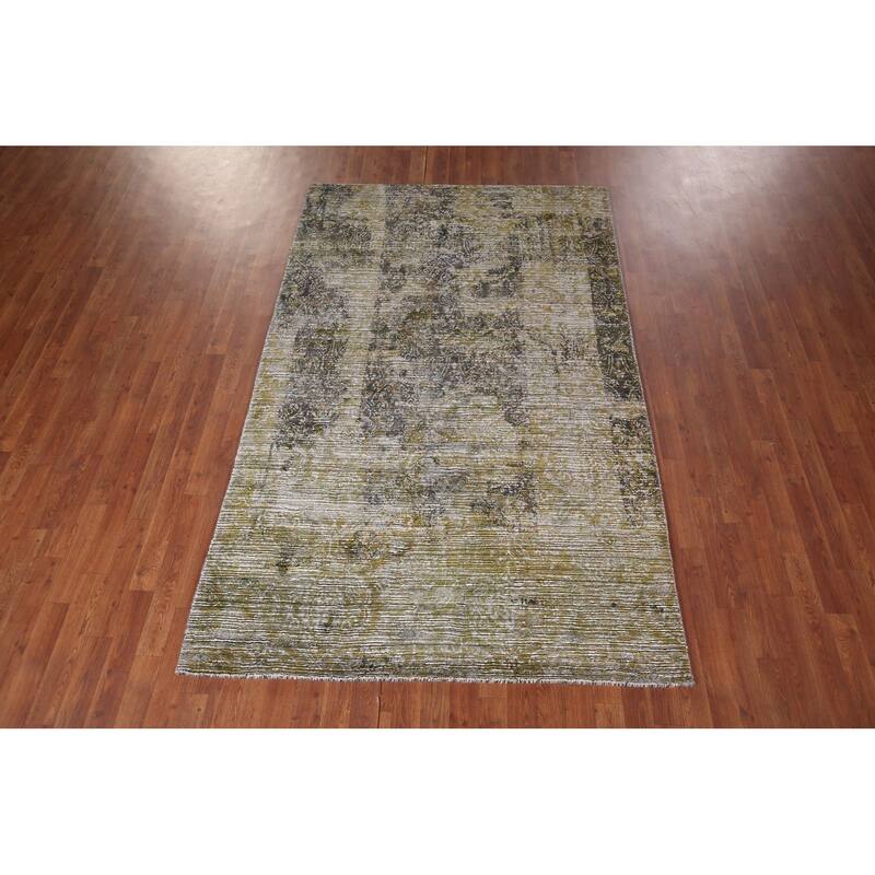 Abstract Indian Area Rug Hand-Knotted Wool Carpet - 5'0"x 7'11"
