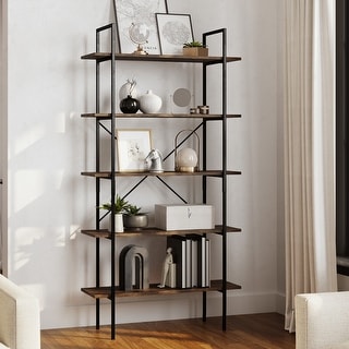5 Tier Ladder Bookshelf Freestanding Wooden Bookcase Frame with