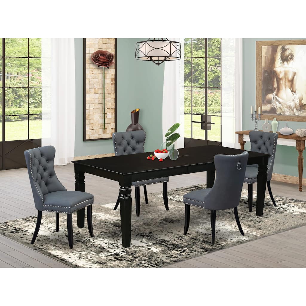 East West Furniture Dining Table Set- a Wooden Table with Butterfly Leaf and Upholstered Chairs, Black (Pieces Options)