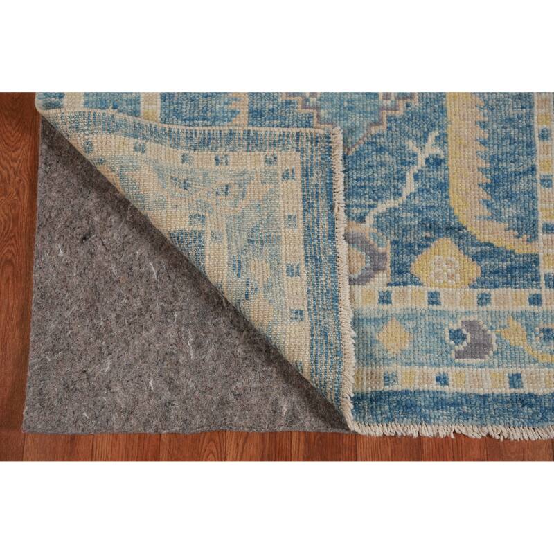 Hand Knotted Oriental 100% Wool Carpet Transitional Geometric Navy Blue & Blues Oushak Runner Rug - 14' 4'' X 2' 10''