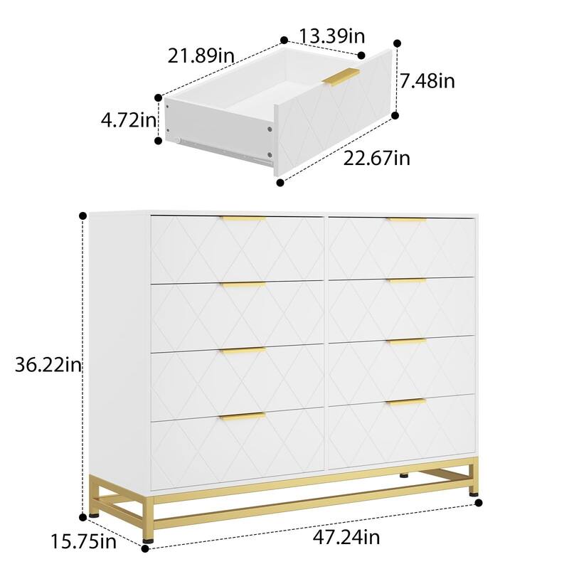 8 Drawer Dresser for Bedroom with Deep Drawers
