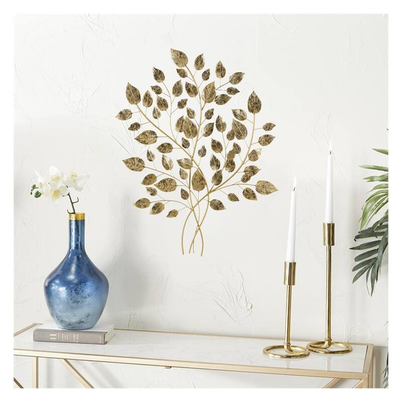 Athens Gold Leaves 33" High Iron Wall Art - N/A - Gold