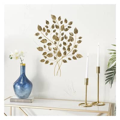 Athens Gold Leaves 33" High Iron Wall Art - N/A