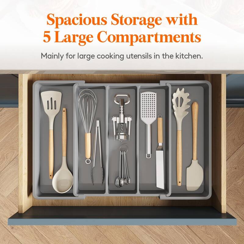 Expandable & Adjustable Utensil Drawer Organizer - Black Large