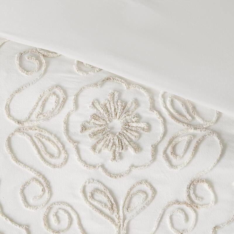 3 Piece Tufted Cotton Chenille Coverlet Set Ivory/Taupe Full/Queen