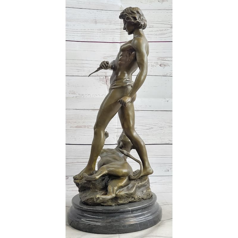 Loys Potet Imitative Lion Slayer Bronze Metal Sculpture Statue Handmade Art Deco Figure