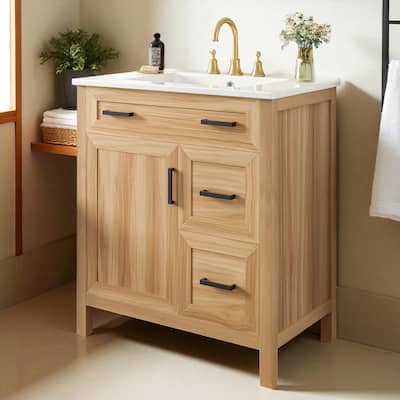 30'' Bathroom Vanity with Sink, Solid Wood Frame, 1 Soft-Close Door, 2 Drawers, Adjustable Shelf, Modern Storage Cabinet