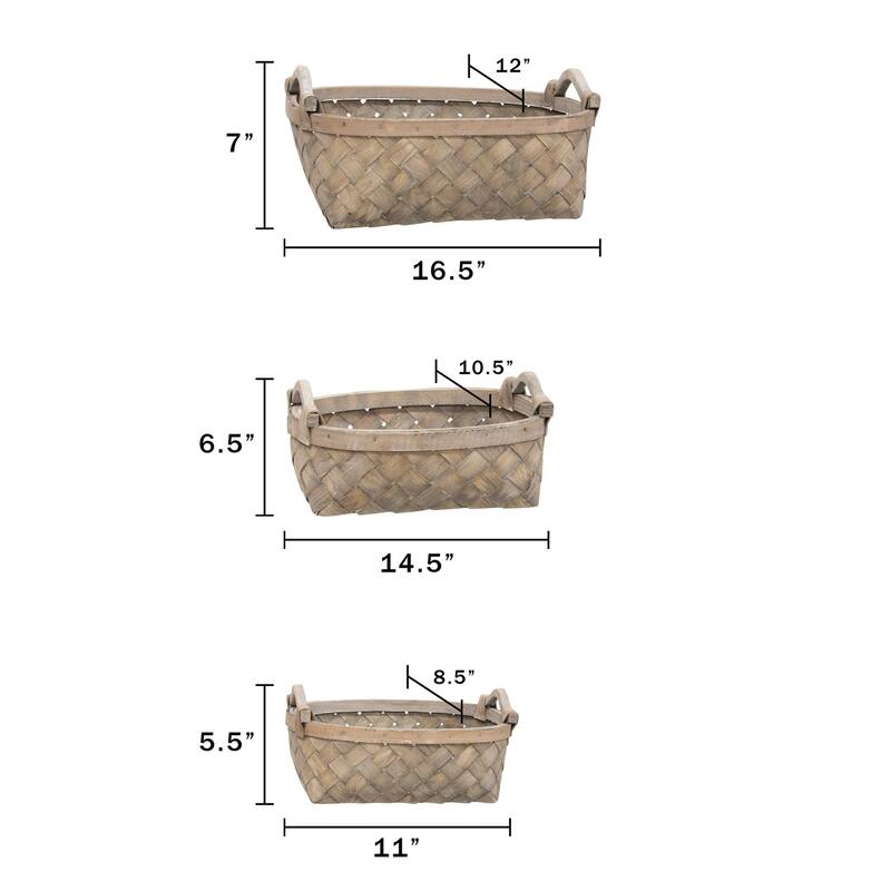 3/Set Graywashed Oval Baskets w/Wooden Handles