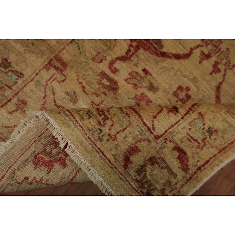 Hand Knotted Oriental 100% Wool Carpet Traditional Floral Beige & Ivories Peshawar Runner Rug - 12' 9'' X 2' 5''